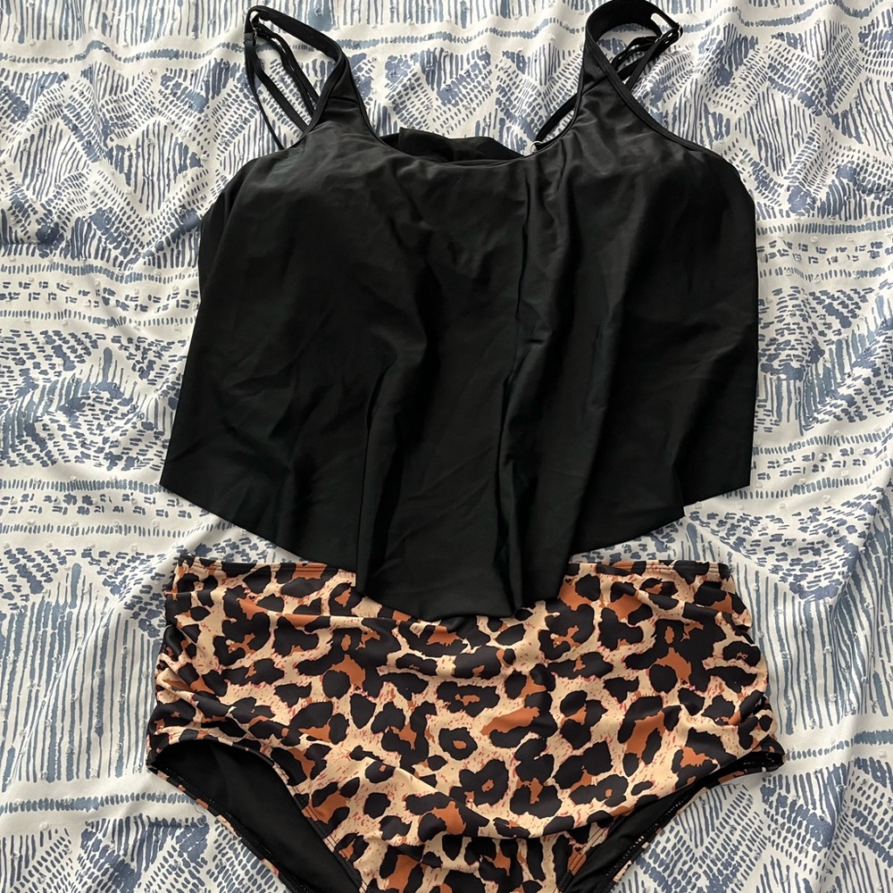Womens Amazon high waisted cheetah print bathing suit set